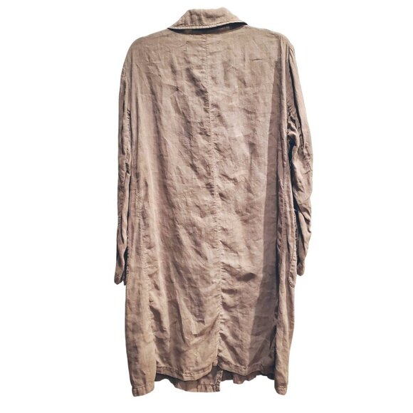 ZARA Euro Limited Edition Taupe Khaki Double Breasted Linen Trench Coat L - Picture 4 of 14